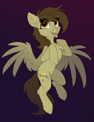 Size: 2699x3500 | Tagged: safe, artist:airfly-pony, oc, oc only, oc:static spark, pegasus, pony, female, female oc, flying, high res, mare, patreon, patreon reward, pegasus oc, pony oc, spread wings, tongue out, wings