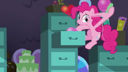 Size: 1920x1080 | Tagged: safe, screencap, pinkie pie, earth pony, pony, g4, the last problem, balloon, party cave, solo