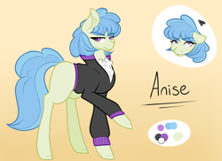 Size: 930x677 | Tagged: safe, artist:cyrinthia, oc, oc:anise, earth pony, pony, clothes, female, magical lesbian spawn, mare, offspring, parent:photo finish, parent:sapphire shores