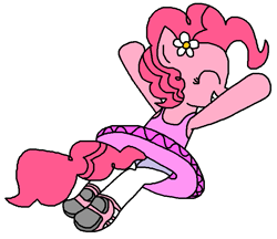Size: 741x640 | Tagged: safe, artist:logan jones, pinkie pie, g4, ballerina, ballet, ballet slippers, clothes, cute, diapinkes, flower, flower in hair, from behind, happy, hooves up, leaping, pinkarina, simple background, tutu, white background