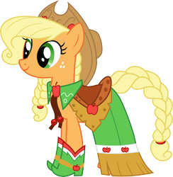 Size: 3000x3078 | Tagged: safe, artist:cloudy glow, applejack, earth pony, pony, g4, the best night ever, alternate hairstyle, braid, clothes, dress, female, gala dress, hat, high res, simple background, solo, transparent background, vector