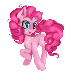 Size: 1048x1080 | Tagged: safe, artist:jbond, artist:zetamad, color edit, edit, pinkie pie, earth pony, pony, g4, chest fluff, colored, coloring, cute, diapinkes, ear fluff, female, looking at something, mare, open mouth, painting, raised hoof, simple background, solo, standing, three quarter view, turned head, white background