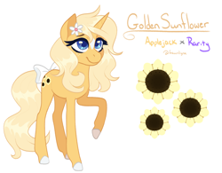 Size: 1546x1208 | Tagged: safe, artist:frostedpuffs, oc, oc only, oc:golden sunflower, pony, unicorn, female, magical lesbian spawn, mare, offspring, parent:applejack, parent:rarity, parents:rarijack, simple background, solo, white background