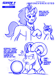 Size: 724x1024 | Tagged: safe, artist:jcosneverexisted, grogar, king sombra, princess flurry heart, pony, unicorn, g4, the beginning of the end, baby, crown, dialogue, female, jewelry, male, regalia, season 9 doodles, stallion