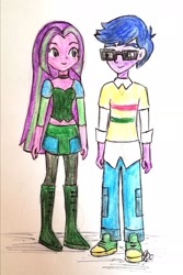 Size: 1616x2421 | Tagged: safe, artist:fude-chan-art, aria blaze, micro chips, equestria girls, g4, ariachips, clothes, cody emmett jameson anderson, cosplay, costume, female, gwen (total drama), gwody, male, shipping, straight, total drama, total drama island