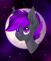 Size: 2000x2400 | Tagged: safe, oc, oc only, oc:moonlight thunder, bat pony, pony, bust, detailed background, high res, moon, portrait, solo, stars