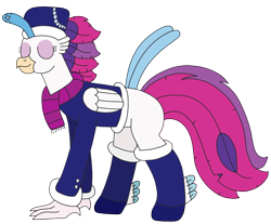 Size: 2899x2400 | Tagged: safe, artist:supahdonarudo, queen novo, classical hippogriff, hippogriff, series:novoember, g4, my little pony: the movie, clothes, coat, eyes closed, hat, high res, leggings, outfit, scarf, simple background, transparent background