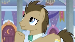 Size: 1280x720 | Tagged: safe, screencap, doctor whooves, time turner, earth pony, pony, a horse shoe-in, g4, bowtie, cute, male, school of friendship, solo, stallion