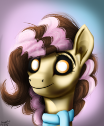 Size: 1000x1200 | Tagged: safe, artist:misiekpl, oc, oc only, oc:chocolate swirl, pony, bust, female, glowing eyes, solo