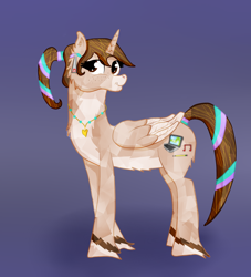 Size: 1140x1257 | Tagged: safe, artist:twin-fan, oc, oc only, alicorn, crystal pony, pony, alicorn oc, female, hoof fluff, horn, jewelry, looking back, mare, necklace, smiling, solo, wings