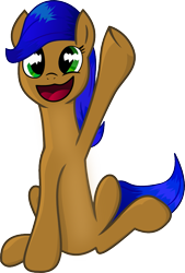 Size: 677x1001 | Tagged: safe, artist:sentireaeris, oc, oc only, oc:pasty, earth pony, pony, earth pony oc, female, looking at you, open mouth, simple background, sitting, solo, transparent background, waving at you