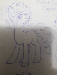 Size: 720x960 | Tagged: safe, artist:silentwolf-oficial, oc, oc only, oc:cotton candy, earth pony, pony, earth pony oc, grayscale, lineart, monochrome, next generation, offspring, parent:cheese sandwich, parent:pinkie pie, parents:cheesepie, solo, traditional art