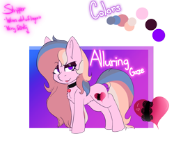 Size: 1383x1139 | Tagged: safe, artist:naaltive, oc, oc only, oc:alluring gaze, earth pony, pony, bedroom eyes, choker, earth pony oc, eyeshadow, female, makeup, reference sheet, simple background, solo, tongue out, transparent background