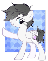 Size: 2040x2590 | Tagged: safe, artist:mint-light, oc, oc only, pegasus, pony, commission, eye clipping through hair, high res, pegasus oc, raised hoof, signature, simple background, solo, transparent background, wings, ych result