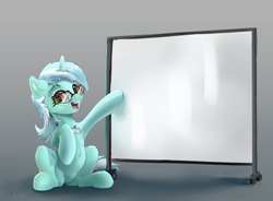 Size: 3484x2560 | Tagged: safe, alternate version, artist:xbi, lyra heartstrings, pony, unicorn, g4, .psd available, blank, exploitable, female, glasses, gradient background, high res, looking at you, mare, sitting, solo, talking, textless version, whiteboard