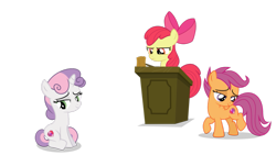 Size: 1191x670 | Tagged: dead source, safe, artist:chebut, apple bloom, scootaloo, sweetie belle, earth pony, pegasus, pony, unicorn, g4, on your marks, cutie mark crusaders, disappointed, female, filly, lidded eyes, looking down, podium, sad, simple background, transparent background, vector