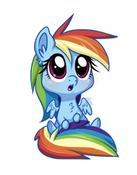 Size: 2455x3133 | Tagged: safe, artist:ameliacostanza, rainbow dash, pegasus, pony, g4, chest fluff, chibi, cute, dashabetes, ear fluff, high res, open mouth, simple background, sitting, solo, transparent background
