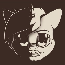 Size: 4096x4096 | Tagged: safe, artist:avery-valentine, pony, unicorn, beard, brown background, bust, facial hair, glasses, looking at you, male, monochrome, portrait, simple background, solo, stallion