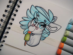 Size: 2560x1920 | Tagged: safe, artist:canadianpancake1, oc, oc only, oc:alicja, pony, bust, cute, food, glasses, licking, ocbetes, popsicle, solo, tongue out, traditional art