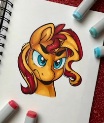 Size: 1280x1517 | Tagged: safe, artist:canadianpancake1, sunset shimmer, pony, unicorn, g4, angry, bust, solo, traditional art