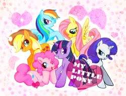 Size: 900x691 | Tagged: safe, artist:ya-a, applejack, fluttershy, pinkie pie, rainbow dash, rarity, twilight sparkle, earth pony, pegasus, pony, unicorn, g4, female, mane six, mare, unicorn twilight