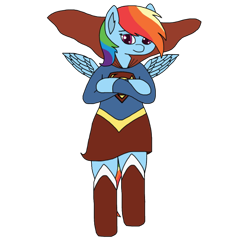 Size: 512x495 | Tagged: safe, artist:solarheclipse, rainbow dash, semi-anthro, g4, arm hooves, clothes, crossover, dc superhero girls, simple background, skirt, solo, supergirl, transparent background