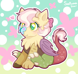 Size: 1581x1505 | Tagged: safe, artist:hopenotfound, oc, oc only, oc:rosey chaos, butterfly, draconequus, hybrid, interspecies offspring, offspring, parent:discord, parent:fluttershy, parents:discoshy, solo