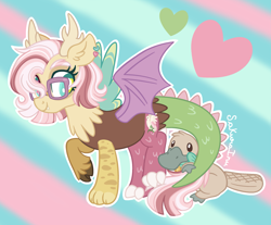 Size: 2691x2229 | Tagged: safe, artist:hopenotfound, oc, oc only, oc:rosey chaos, draconequus, hybrid, platypus, female, glasses, high res, interspecies offspring, offspring, parent:discord, parent:fluttershy, parents:discoshy, solo