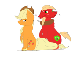 Size: 1600x1200 | Tagged: safe, artist:thegamingunicornjay, applejack, big macintosh, earth pony, pony, g4, applecest, blushing, brother and sister, female, heart, incest, looking at each other, male, mare, raised hoof, ship:applemac, shipping, siblings, simple background, sitting, stallion, straight, white background