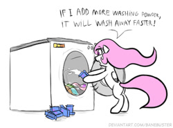 Size: 430x318 | Tagged: safe, artist:banebuster, princess celestia, alicorn, pony, series:tiny tia, g4, cute, cutelestia, laundry, open mouth, pink-mane celestia, simple background, solo, this will not end well, washing machine, white background