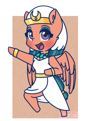 Size: 1182x1588 | Tagged: safe, artist:puetsua, somnambula, pegasus, anthro, unguligrade anthro, g4, arm hooves, blushing, bracelet, chibi, clothes, cute, dress, egyptian, egyptian headdress, egyptian pony, eyeshadow, female, headdress, jewelry, looking at you, makeup, mare, necklace, open mouth, smiling, solo, somnambetes