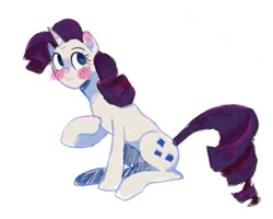 Size: 589x472 | Tagged: safe, artist:daisanfar, rarity, pony, unicorn, g4, blushing, female, mare, no pupils, simple background, solo, white background