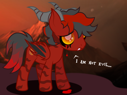 Size: 1602x1201 | Tagged: safe, artist:ragedox, oc, oc:anger of darkness, demon, demon pony, hybrid, incubus, original species, pony, black sclera, blood, crying, demon wings, fangs, horn, male, sad, show accurate, tears of blood, vector, wings, yellow eyes