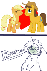 Size: 1034x1556 | Tagged: safe, artist:afoxyencassyn, applejack, caramel, sunburst, g4, female, incest, male, ship:carajack, shipping, shipping denied, straight