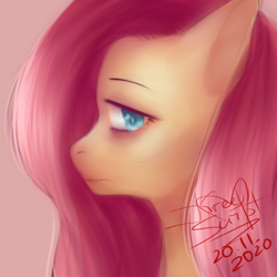 Size: 5000x5000 | Tagged: safe, artist:kreescript, fluttershy, pony, g4, absurd resolution, bust, female, looking at you, mare, portrait, profile, sad, solo