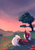 Size: 2480x3507 | Tagged: safe, artist:vincher, oc, oc only, oc:amaryllis, bat pony, bird, pony, bat pony oc, bat wings, flower, high res, mountain, scenery, solo, tree, wings