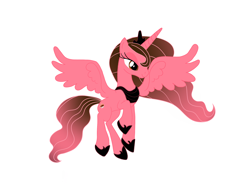 Size: 2048x1536 | Tagged: safe, artist:laalaaangel, alicorn, pony, alicornified, flying, hoof shoes, jewelry, peytral, ponified, race swap, raised hoof, simple background, six (musical), solo, spread wings, tiara, white background, wings