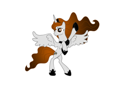 Size: 2048x1536 | Tagged: safe, artist:laalaaangel, alicorn, pony, alicornified, bipedal, hoof in air, hoof shoes, jewelry, peytral, ponified, race swap, raised hoof, simple background, six (musical), solo, spread wings, tiara, white background, wings