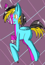 Size: 561x796 | Tagged: safe, artist:galacticaries, oc, oc only, pegasus, pony, abstract background, bandage, female, mare, smiling, solo