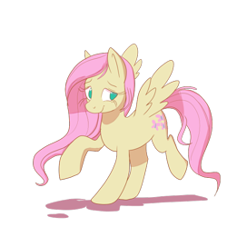 Size: 600x600 | Tagged: safe, artist:prettyproglottids, fluttershy, pegasus, pony, g4, female, looking at you, mare, no pupils, raised hoof, raised leg, simple background, smiling, solo, spread wings, three quarter view, transparent background, wings