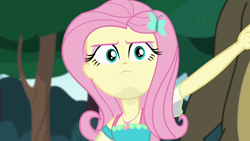 Size: 1920x1080 | Tagged: safe, screencap, fluttershy, equestria girls, equestria girls series, g4, stressed in show, stressed in show: fluttershy, female, geode of fauna, hairpin, magical geodes, pointing