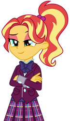 Size: 1024x1764 | Tagged: safe, artist:emeraldblast63, sunset shimmer, equestria girls, g4, alternate hairstyle, clothes, clothes swap, crystal prep academy uniform, eyeshadow, makeup, ponytail, school uniform, simple background, solo, transparent background