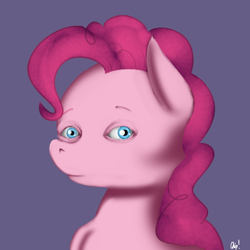 Size: 1500x1500 | Tagged: safe, artist:plaguemare, pinkie pie, earth pony, pony, g4, creepy, drawthread, female, lineless, mare, request, selective realism, simple background, small eyes, solo, uncanny valley