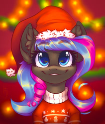 Size: 1600x1900 | Tagged: safe, artist:falafeljake, oc, oc only, oc:obabscribbler, earth pony, pony, christmas, christmas lights, clothes, eyebrows, eyebrows visible through hair, female, holiday, solo, sweater