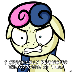 Size: 2000x2000 | Tagged: safe, artist:plaguemare, bon bon, sweetie drops, earth pony, pony, g4, angry, bon bon is not amused, dialogue, drawthread, ears back, female, floppy ears, frustrated, high res, i specifically requested the opposite of this, mare, reaction image, request, simple background, solo, unamused, white background