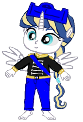 Size: 408x597 | Tagged: safe, artist:loomytyranny, alicorn, hybrid, equestria girls, g4, 1000 hours in ms paint, barefoot, blue sword, brother, canada, crown, feet, jewelry, male, monarch, monarchist, png, regalia, simple background, son, transparent background, wings