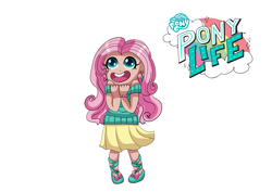 Size: 2039x1447 | Tagged: safe, artist:theladysknight, fluttershy, human, g4, alternate hairstyle, bracelet, clothes, ear piercing, earring, female, flats, humanized, jewelry, mary janes, open mouth, piercing, shoes, simple background, skirt, solo, sweater, sweatershy, transparent background