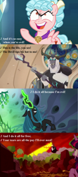 Size: 1280x2880 | Tagged: safe, edit, edited screencap, editor:korora, screencap, cozy glow, lord tirek, queen chrysalis, storm king, twilight sparkle, g4, my little pony: the movie, school raze, the cutie re-mark, to where and back again, alternate timeline, antagonist, cropped, lyrics, magic, magic aura, song reference, staff, staff of sacanas, text, tirek's timeline, voltaire, when you're evil
