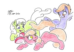 Size: 1024x716 | Tagged: safe, artist:gafelpoez, apple bloom, scootaloo, sweetie belle, earth pony, pony, g4, cutie mark crusaders, recolor