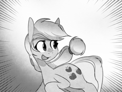 Size: 1600x1200 | Tagged: source needed, safe, artist:provolonepone, applejack, earth pony, pony, g4, female, manga, mare, monochrome, simple background, solo
